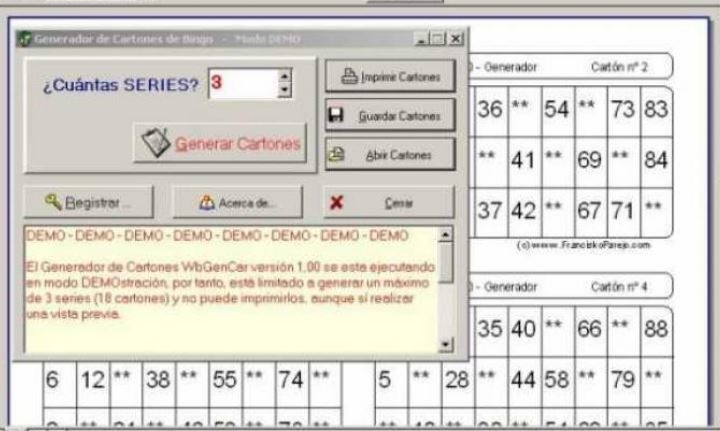 Programa generador de cartones de bingo en Falcón-Falcón